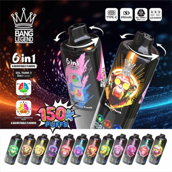 202512102309588dafd Bang Legend 150K Puffs - Az új generációs 6 az 1-ben eldobható e-cigi – termékkép
