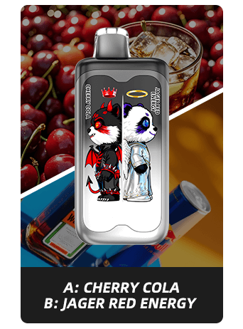 A-Cherry-Cola-B-JAGER-RED-ENERGY Merry Mi Panda Twins 40000 Puffs 2 az 1-ben Eldobható Vape – Két Íz Egy Készülékben – termékkép