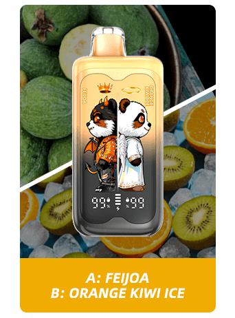 A–Feijoa–B-Orange-Kiwi-Ice Merry Mi Panda Twins 40000 Puffs 2 az 1-ben Eldobható Vape – Két Íz Egy Készülékben – termékkép