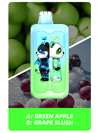 A-Green-Apple-B-Grape-Slush Merry Mi Panda Twins 40000 Puffs 2 az 1-ben Eldobható Vape – Két Íz Egy Készülékben – termékkép