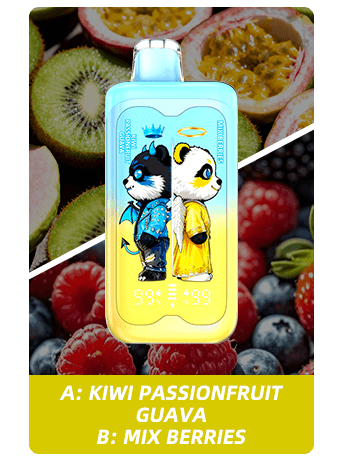 A-Kiwi-Passionfruit-Guava-B–Mix-Berries Merry Mi Panda Twins 40000 Puffs 2 az 1-ben Eldobható Vape – Két Íz Egy Készülékben – termékkép