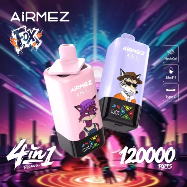 AIRMEZ-FOX-120K-Puffs-4-IN-1-Screen-Low-Nicotine-Bulk-Buy-Original-Rechargeable-Disposable-Vapes-Wholesale0.webp Nebulux Vape - Az egész boltunk legolcsóbb terméke, most elérhető blind box formájában! – termékkép
