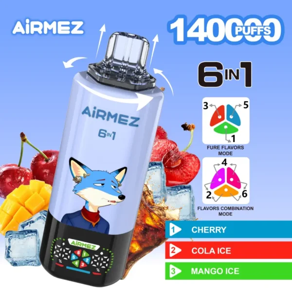 Airmez-140K-Puffs-5.webp Airmez 140K Puffs 140000 6-in-1 Nagykereskedelmi Eldobható E-Cigaretta – Prémium Vaping Élmény Kiváló Árban – termékkép