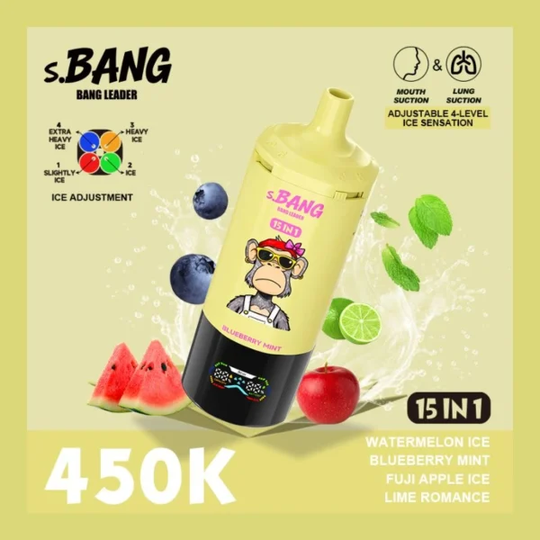 Bang-Leader-15-IN-1-Flavor-450000-Puffs-Rechargeable-Vape-600×600 Bang Leader 450K Puffs– 15 az 1-ben újratölthető eldobható vape – Állítható jég hatás, okos kijelző, nagykereskedelmi kiszerelés – termékkép