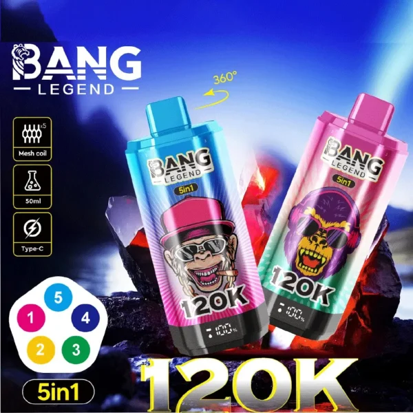 Bang-Legend-120000-120K-Puffs-5-in-1-Flavors-main-picture.webp Bang Legend 120K Puffs – 5 az 1-ben Vaping, 120,000 Puff és Több Íz – termékkép