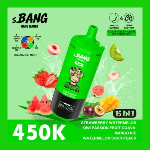 Buy-Bang-Leader-450K-Puffs-15-IN-1-Multi-Flavor-Vape-at-Lowest-Wholesale-Price-600×600 Bang Leader 450K Puffs– 15 az 1-ben újratölthető eldobható vape – Állítható jég hatás, okos kijelző, nagykereskedelmi kiszerelés – termékkép