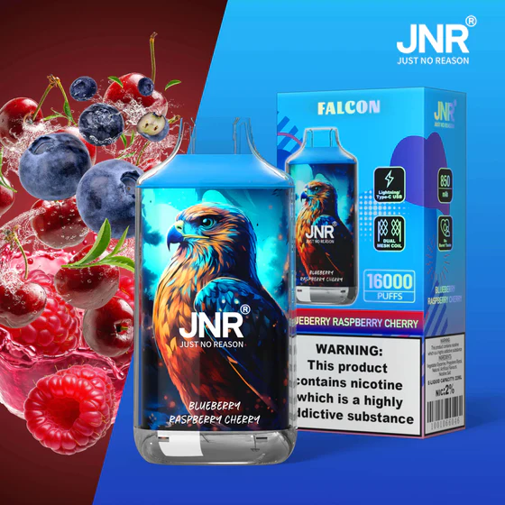 JNR-Falcon-16000-Puffs-Blueberry-Raspberry-Cherry.webp JNR Falcon 16000 Puffs – Eldobható elektronikus cigaretta 16000 slukk erejéig – termékkép