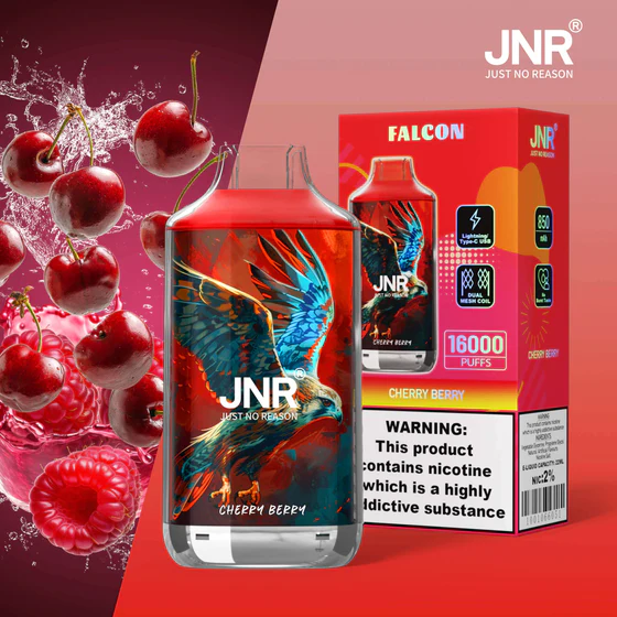 JNR-Falcon-16000-Puffs-Cherry-Berry.webp JNR Falcon 16000 Puffs – Eldobható elektronikus cigaretta 16000 slukk erejéig – termékkép
