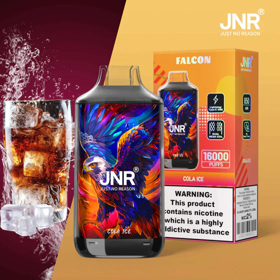JNR-Falcon-16000-Puffs-Cola-Ice.webp JNR Falcon 16000 Puffs – Eldobható elektronikus cigaretta 16000 slukk erejéig – termékkép
