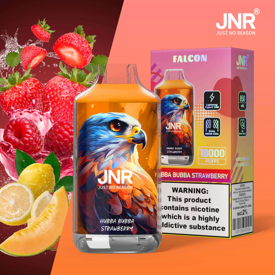 JNR-Falcon-16000-Puffs-Hubba-Bubba_Strawberry.webp JNR Falcon 16000 Puffs – Eldobható elektronikus cigaretta 16000 slukk erejéig – termékkép