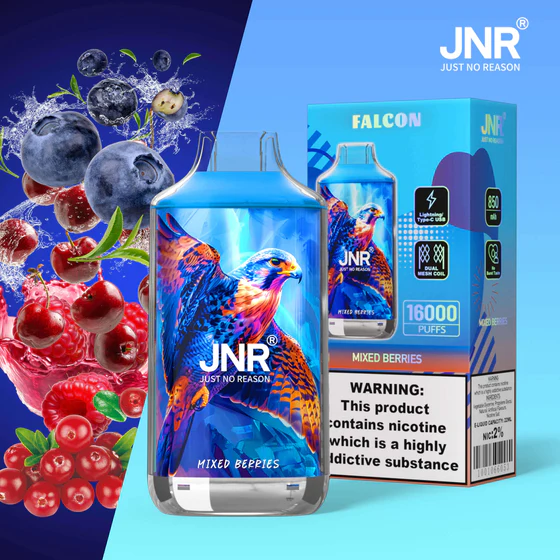 JNR-Falcon-16000-Puffs-Mixed_Berries.webp JNR Falcon 16000 Puffs – Eldobható elektronikus cigaretta 16000 slukk erejéig – termékkép