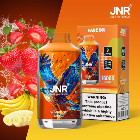 JNR-Falcon-16000-Puffs-Strawberry-Banana.webp JNR Falcon 16000 Puffs – Eldobható elektronikus cigaretta 16000 slukk erejéig – termékkép
