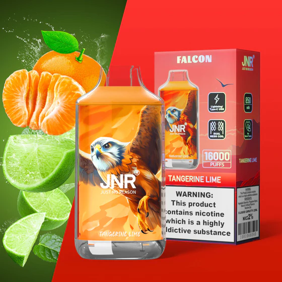 JNR-Falcon-16000-Puffs-Tangerine-Lime.webp JNR Falcon 16000 Puffs – Eldobható elektronikus cigaretta 16000 slukk erejéig – termékkép