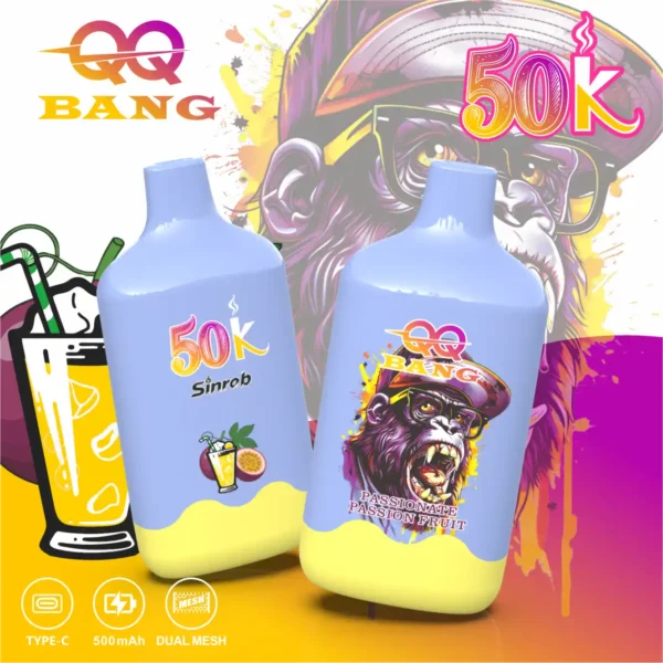 QQ BANG 50000 Puffs Passionate-Passion Fruit QQ BANG 50000 Puffs Eldobható Vape – 50 000 Puff • Dual Mesh • Újratölthető – termékkép