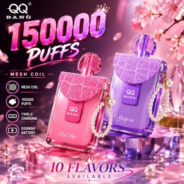 QQ-Bang-150k-Product main image QQ BANG 150K Puff – 150 000 Puff, Dual Mesh, USB Type-C Újratölthető Eldobható Vape – termékkép
