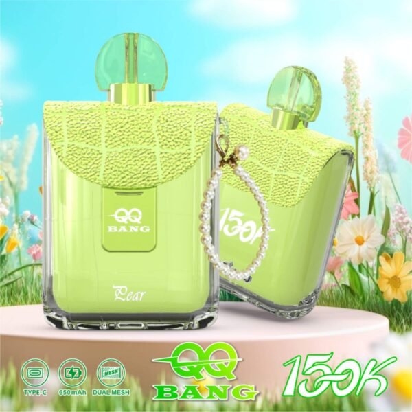 QQ-Bang-150k-Puff-Pear QQ BANG 150K Puff – 150 000 Puff, Dual Mesh, USB Type-C Újratölthető Eldobható Vape – termékkép