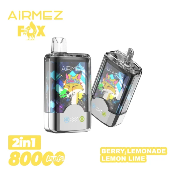 VapePurchase-airmez-2-in-1-80000-puffs-berry-lemonade-lemon-lime Airmez Fox 2 in 1 80000 Puffs – Kettős Íz LED Kijelzős Eldobható Vape | 80K Puff | Újratölthető | EU Raktár – termékkép