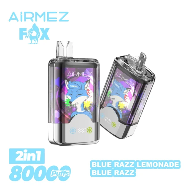 VapePurchase-airmez-2-in-1-80000-puffs-blue-razz-lemonade-blue-razz Airmez Fox 2 in 1 80000 Puffs – Kettős Íz LED Kijelzős Eldobható Vape | 80K Puff | Újratölthető | EU Raktár – termékkép