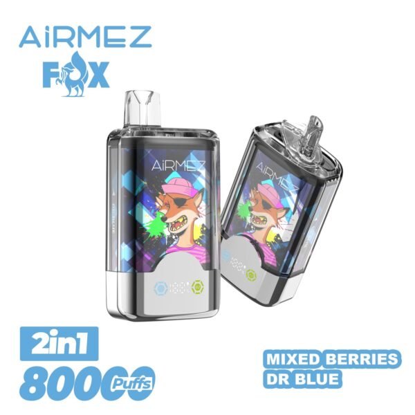 VapePurchase-airmez-2-in-1-80000-puffs-mixed-berries-dr-blue Airmez Fox 2 in 1 80000 Puffs – Kettős Íz LED Kijelzős Eldobható Vape | 80K Puff | Újratölthető | EU Raktár – termékkép