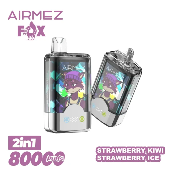 VapePurchase-airmez-2-in-1-80000-puffs-strawberry-kiwi-strawberry-ice Airmez Fox 2 in 1 80000 Puffs – Kettős Íz LED Kijelzős Eldobható Vape | 80K Puff | Újratölthető | EU Raktár – termékkép