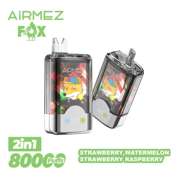 VapePurchase-airmez-2-in-1-80000-puffs-strawberry-watermelon-strawberry-raspberry Airmez Fox 2 in 1 80000 Puffs – Kettős Íz LED Kijelzős Eldobható Vape | 80K Puff | Újratölthető | EU Raktár – termékkép