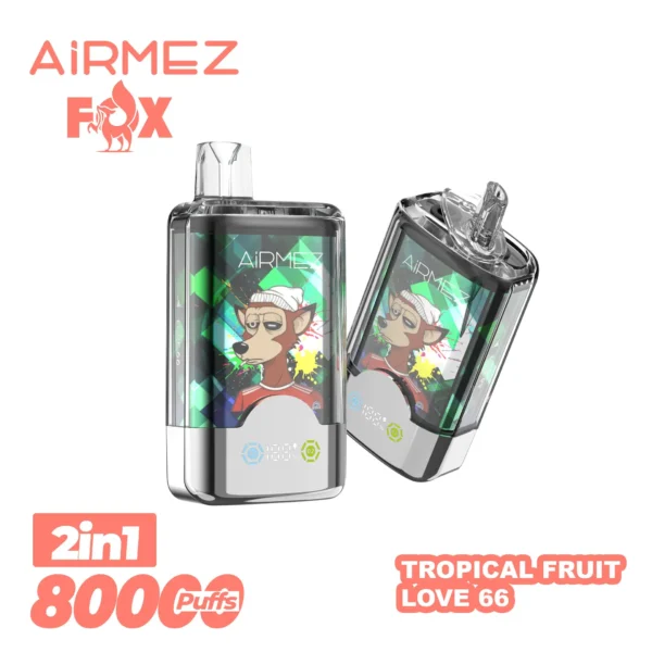 VapePurchase-airmez-2-in-1-80000-puffs-tropical-fruit-love-66 Airmez Fox 2 in 1 80000 Puffs – Kettős Íz LED Kijelzős Eldobható Vape | 80K Puff | Újratölthető | EU Raktár – termékkép