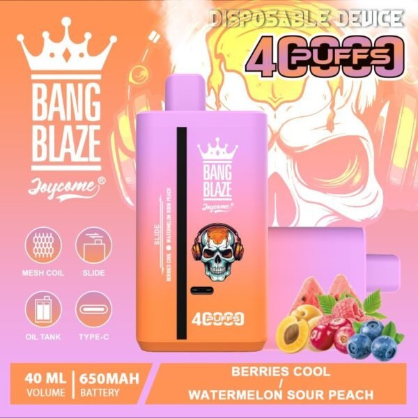 bang-blaze-40k-40000-puffs-berries-cool-watermelon-sour-peach.jpeg Bang Blaze 40K Puffs - 2 az 1-ben Vape Nagykereskedelmi Vásárlás – termékkép