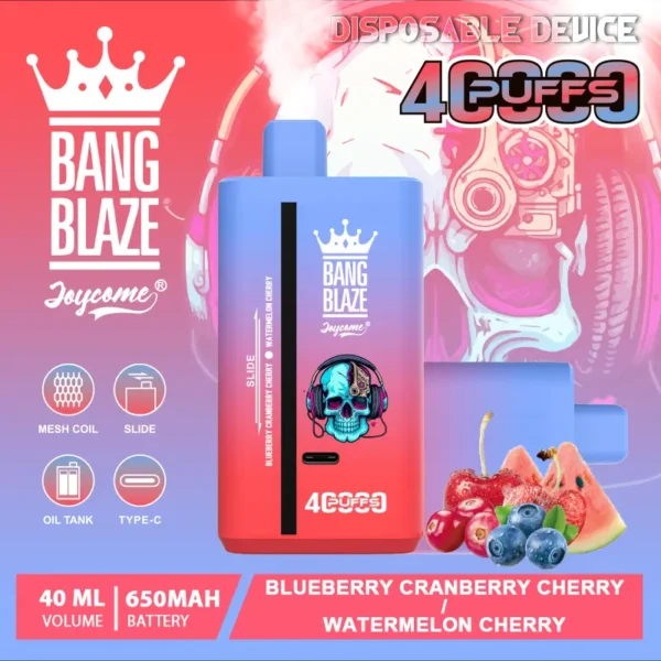 bang-blaze-40k-40000-puffs-blueberry-cranberry-cherry-watermelon-cherry.webp Bang Blaze 40K Puffs - 2 az 1-ben Vape Nagykereskedelmi Vásárlás – termékkép