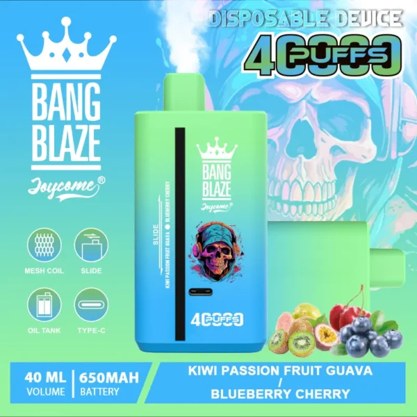 bang-blaze-40k-40000-puffs-kiwi-passion-fruit-guava-blueberry-cherry.webp Bang Blaze 40K Puffs - 2 az 1-ben Vape Nagykereskedelmi Vásárlás – termékkép
