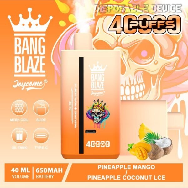 bang-blaze-40k-40000-puffs-pineapple-mango-pineapple-coconut-ice.jpeg Bang Blaze 40K Puffs - 2 az 1-ben Vape Nagykereskedelmi Vásárlás – termékkép