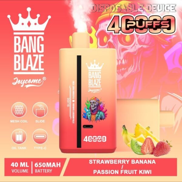 bang-blaze-40k-40000-puffs-strawberry-banana-passion-fruit-kiwi.jpeg Bang Blaze 40K Puffs - 2 az 1-ben Vape Nagykereskedelmi Vásárlás – termékkép