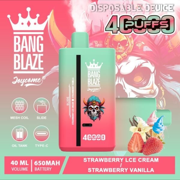 bang-blaze-40k-40000-puffs-strawberry-ice-cream-strawberry-vanilla.jpeg Bang Blaze 40K Puffs - 2 az 1-ben Vape Nagykereskedelmi Vásárlás – termékkép
