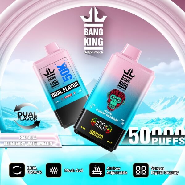 bang-king-50000-50k-puffs-red-bull-blueberry-watermelon Bang King 50000 Puffs 50k Egyszer használatos e-cigaretta kettős ízzel, okos képernyővel – termékkép
