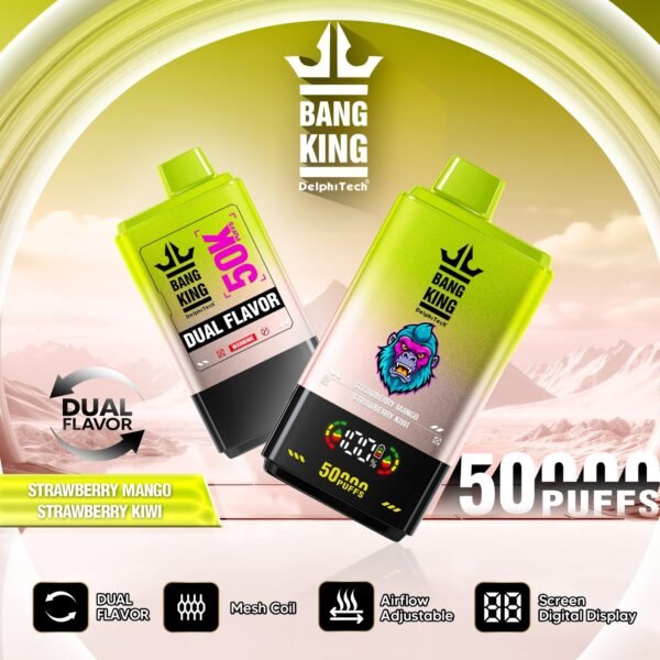 bang-king-50000-50k-puffs-strawberry-mango-strawberry-kiwi Bang King 50000 Puffs 50k Egyszer használatos e-cigaretta kettős ízzel, okos képernyővel – termékkép