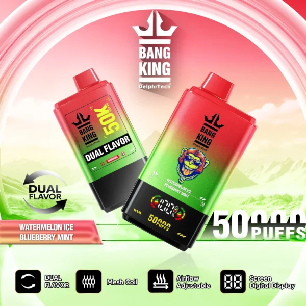 bang-king-50000-50k-puffs-watermelon-ice-blueberry-mint Bang King 50000 Puffs 50k Egyszer használatos e-cigaretta kettős ízzel, okos képernyővel – termékkép
