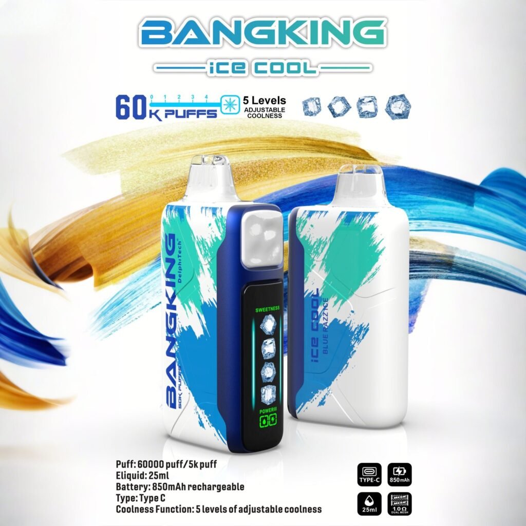 Bang King Ice Cool 60000 Puffs - Állítható Hűtési Szint LED Kijelzővel, 60K Fúvásos Eldobható Vape, Eredeti - Nebulux Vape