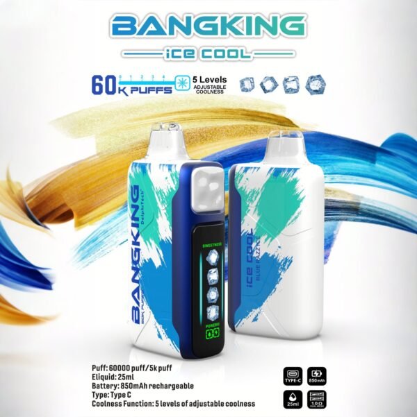 Bang King Ice Cool 60000 Puffs - Állítható Hűtési Szint LED Kijelzővel, 60K Fúvásos Eldobható Vape, Eredeti – termékkép