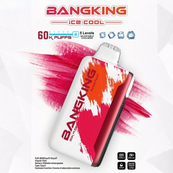 Bang King Ice Cool 60000 Puffs - Állítható Hűtési Szint LED Kijelzővel, 60K Fúvásos Eldobható Vape, Eredeti – termékkép