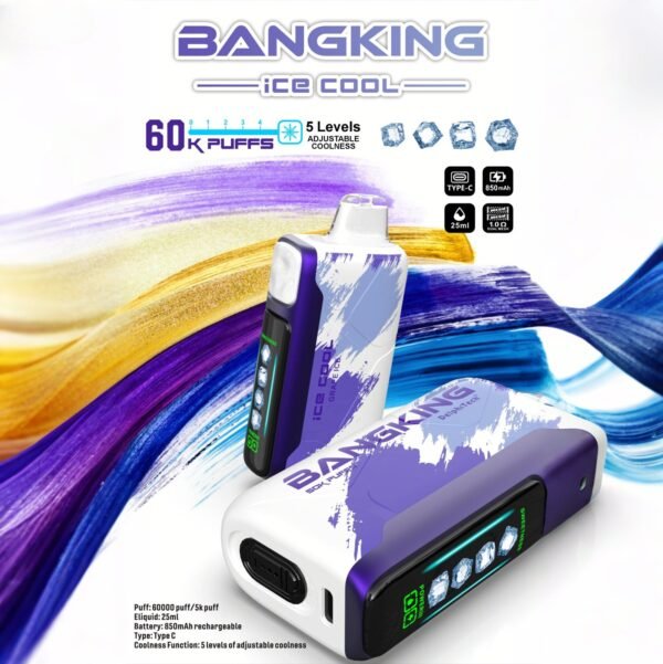 Bang King Ice Cool 60000 Puffs - Állítható Hűtési Szint LED Kijelzővel, 60K Fúvásos Eldobható Vape, Eredeti – termékkép