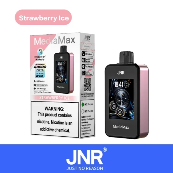 jnr-media-max-40000-puffs-Strawberry-Ice.webp JNR Media Max 40000 Fújás - Okos Eldobható Elektronikus Cigaretta – termékkép