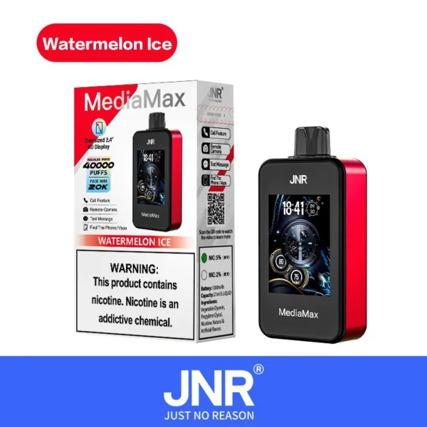 jnr-media-max-40000-puffs-Watermelon-Ice.webp JNR Media Max 40000 Fújás - Okos Eldobható Elektronikus Cigaretta – termékkép