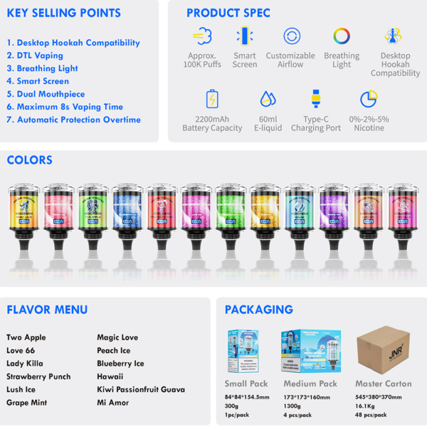 JNR Mega Shisha Hookah 100000 Puff – Nagy Kapacitású Vaping és LED Kijelző – termékkép