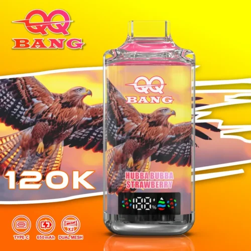 QQ BANG 120000 Puffs Hubbabubba Strawberry QQ Bang 120K – 120 000 Puff Eldobható Vape | Type-C Újratölthető, LED Kijelzős E-cigaretta – termékkép
