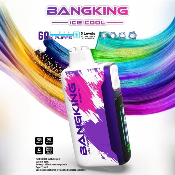 Bang King Ice Cool 60000 Puffs - Állítható Hűtési Szint LED Kijelzővel, 60K Fúvásos Eldobható Vape, Eredeti – termékkép