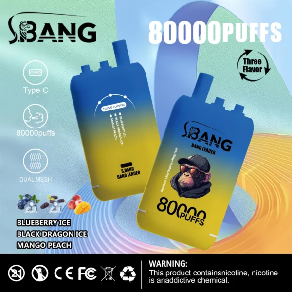 vape-bang-leader-80000-80k-puffs-blueberry-ice-black-dragon-ice-mango-peach.webp Bang Leader 80000 Puffs – 3 az 1-ben Ízek: A Tökéletes Vaping Élmény – termékkép