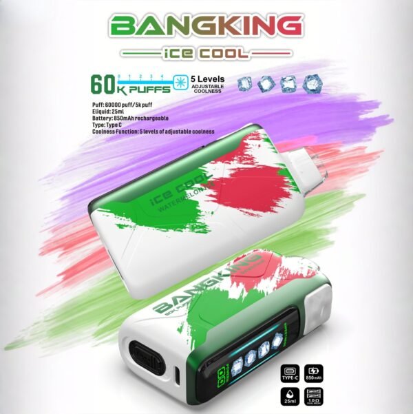 Bang King Ice Cool 60000 Puffs - Állítható Hűtési Szint LED Kijelzővel, 60K Fúvásos Eldobható Vape, Eredeti – termékkép